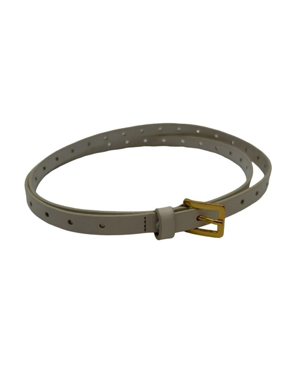 J.Crew White Skinny Leather Belt Gold Buckle Classic Minimalist M/L